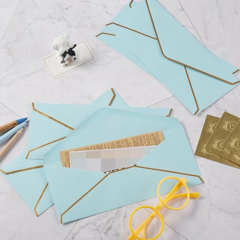 Topeen 50 Pack #10 Business Envelopes with Gold Border, Self Seal Standard Envelopes with Gold Stickers for Office, Checks, Letter Mailing, Invoices, 4 1/8 x 9 1/2 Inches (Light Blue) - Image 5